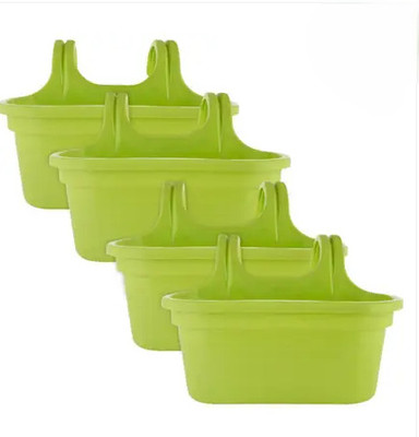 Bluevista Double Hook Plastic Hanging Planter Pot for Home & Garden|14 Inch|Green color Plant Container Set(Pack of 4, Plastic)