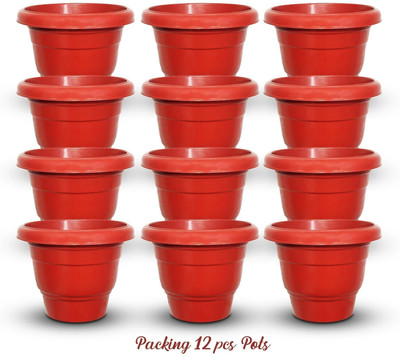 prozee Flower Pot 8inch indoor/outdoor Plastic Gamla for Balcony Terrac Plant Container Plant Container Set(Pack of 12, Plastic)