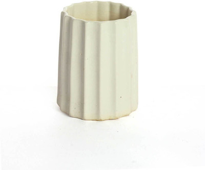 AMMu Stripes Ceramic Pot (White, 5.9 Inch Top Diameter) Plant Container Set(Ceramic)