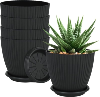 UBBISKART Plastic Round Flower Pot with Tray Plant Pot for Home Terrace Garden Etc Planter Plant Container Set(Pack of 5, Plastic)