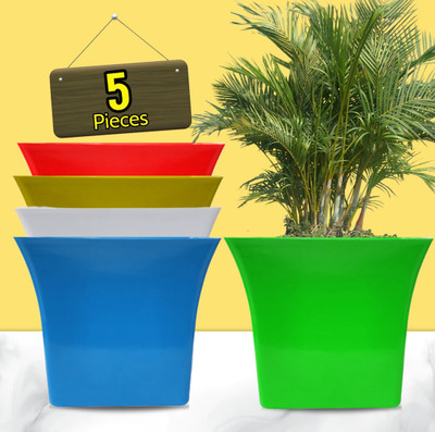 Nursery Hub (Pack of 5) Premium Square Design 19cm Top x 17cm ht. Planters Pots Plant Container Set(Pack of 5, Plastic)
