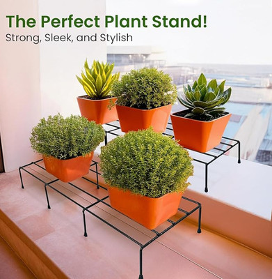 RAYVER CREATION Heavy Duty Planter Stand Rack 61X23X10 – Black Rectangular for Outdoor & Indoor Plant Container Set(Pack of 2, Metal)