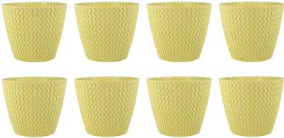 Jespper Collection Stylish and Unique Light Yellow Plant Container Set(Pack of 8, Plastic)
