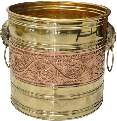 E-Handicrafts Brass Planter with Copper Strips Plant Container Set(Metal)