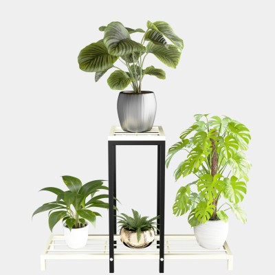 saifix Plant Stand_2 Tier_White & Black Plant Container Set(Pack of 2, Metal)