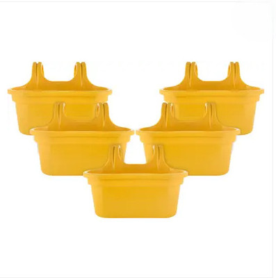 Dervino Double Hook Plastic Hanging Planter Pot for Home & Garden|14 Inch|Yellow color Plant Container Set(Pack of 5, Plastic)