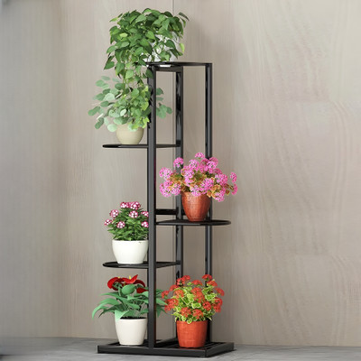 The Flourish Art The Flourish Art 4-Tier Black Iron Planter Stand with 6 Shelves Plant Container Set(Metal)