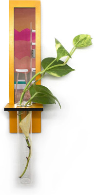 VAH Yellow Wooden Planter With Test tube(Set of 1 Wood Stand With 1 Glass Tube) Plant Container Set(Wood)