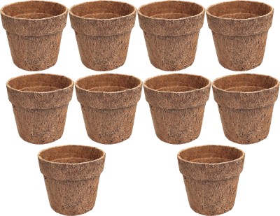 Sri Dhakshinya Coir Coco Coir pot 4 Inch-10 Pots | Seed Germination Pot Plant Container Set(Pack of 10, Wood)