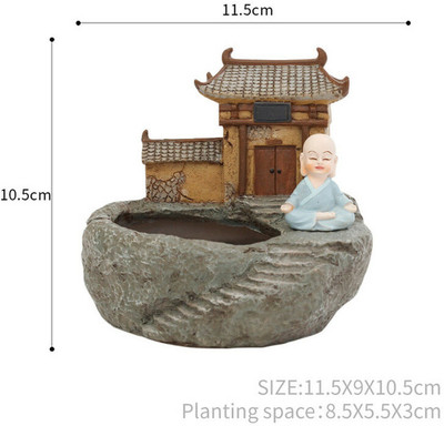Sovincraft Monk House Resin Flower Pot and Pen holder Plant Container Set(Poly-Resin)