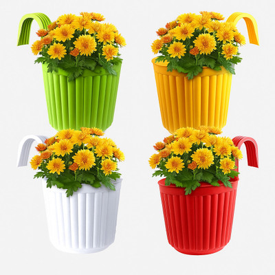 NKB Elegant Railing Hanging Pot(Multicolor) for Balcony, Pot with High Durability Plant Container Set(Pack of 4, Plastic)