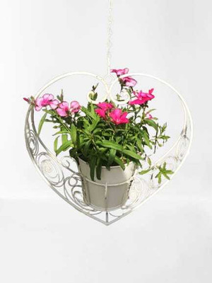 ICON CREATION Heart Shape Metal Hanging Planter Stand Flower Pot With Chain for Balcony Plants Plant Container Set(Metal)
