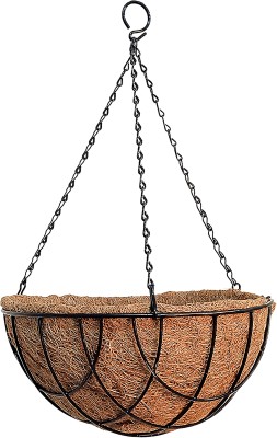 Garden Deco Metal Hanging Basket with Chain, Black, 25x25x13 cm, 1 Pc Plant Container Set(Metal)