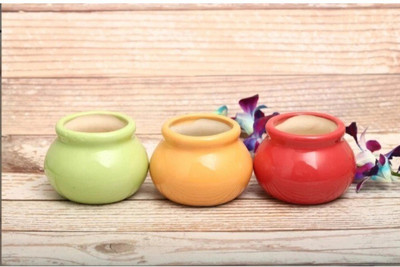 Nayi Umang Small multi color mataki pack of 3 plan container set ceramic pots Plant Container Set(Pack of 3, Ceramic)