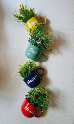 The Vintage Artefacts Ceramic Half Cup Planter Set of 4. Smiles Fuel Happy Heart Plant Container Set(Pack of 4, Ceramic)