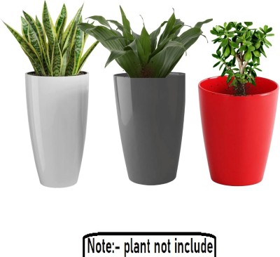 UBBISKART Ubbiskart Plastic Tower Pot 14 inch Grey Flower Pots for Home Office Garden Plant Container Set(Pack of 3, Plastic)