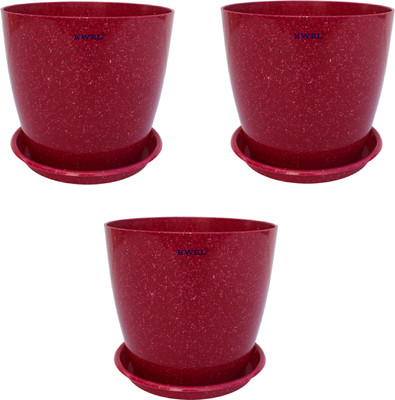 KWEL Divinity pot 8inch with bottom tray for home,Garden, Pack of 3 Maroon Plant Container Set(Pack of 3, Plastic)