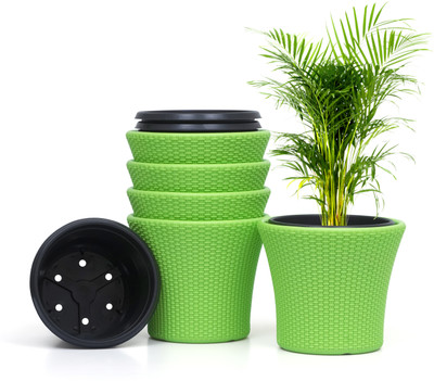 Livzing 11 Inch Self Watering Snow Pot-Gamla Planter Pot-Green Plant Container Set(Pack of 5, Plastic)