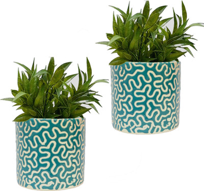 Gupta Homes Light Blue RD Pipe Ceramic Pot Size 4x4inch GH0022-03_Pack@2 Plant Container Set(Pack of 2, Ceramic)
