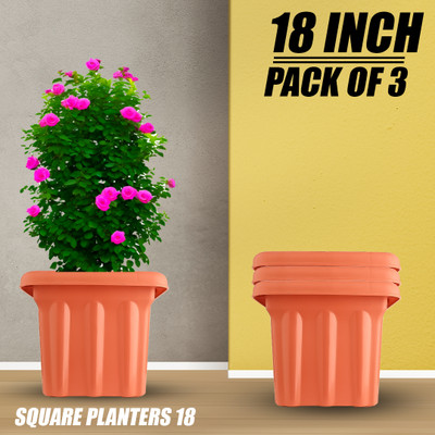 SP SITI PLAST 18 Inch Square Plastic Flower Pots/Planters for Indoor & Outdoor Plant Container Set(Pack of 3, Plastic)