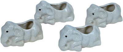 Jimkia Ceramic Planter Pot White Color Animal Shape For Home Decor Plant Not Included Plant Container Set(Pack of 4, Ceramic)
