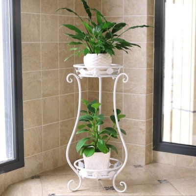 HABIBA HANDICRAFTS 2 Pot Stands for Indoors, Outdoors, Flower Double Tockry White with no Plants Plant Container Set(Metal)