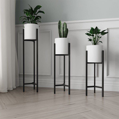 G M Crafts 3 pot white black planter stand with planters, planter stand for indoor outdoor Plant Container Set(Metal)