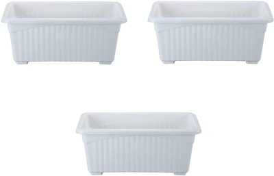 RSAL 14 INCH (WHITE PACK 3) Plastic Rectangular Flower pots for Home Garden Plant Container Set(Pack of 3, Plastic)