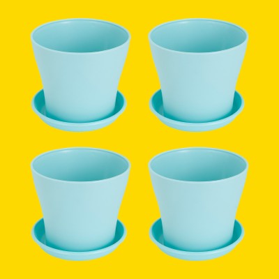 10club 6-inch Flower Pots with Bottom Plates / Tray - Set of 4 (Sky Blue) Plant Container Set(Plastic)