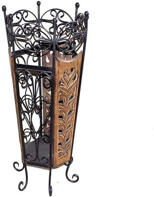 RAWOODENSTORE Wooden and Wrought Iron Stand with Planter, Multi-Purpose Plant Container Set(Metal)