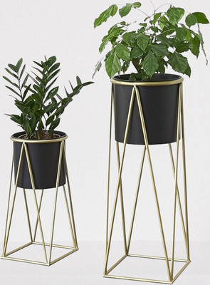 FNF Creation Set of 2 Plant Pot Stands with Matching Pots Plant Container Set(Pack of 2, Metal)
