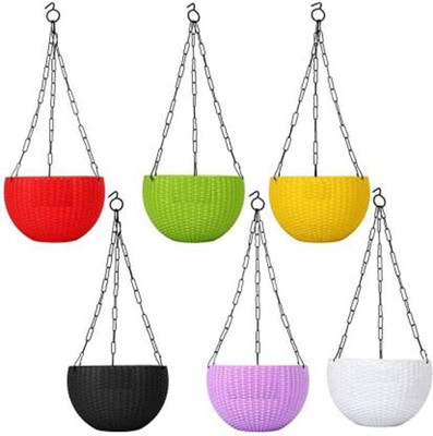 SWASTIK Plastic Hanging Flower Pot and with Chain Multicolour,7.1 imch Plant Container Set(Pack of 4, Plastic)