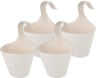 blooming furnancy Hanging Flower Pot|Single Hook|Durable Plastic Glossy Finish Pots Plant Container Set(Pack of 4, Plastic)