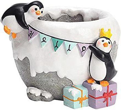Vermartcraft Penguins Resin Flower Pot and Pen holder Plant Container Set(Poly-Resin)