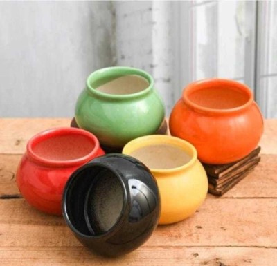 Nayi Umang Small Matki Multi Colour Pack oF 5 Container Set Ceramic Pot Plant Container Set(Pack of 5, Ceramic)