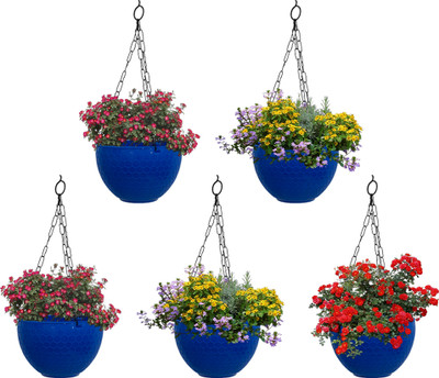 Zobby Ceiling Chain Flower Pots / Planters For Balcony, Patio, Garden, Railing Plant Container Set(Pack of 5, Plastic)