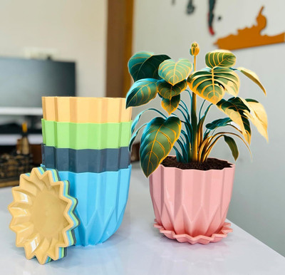 Wintrezza® Crystal Flower Pots with tray for Home & Decoration Planters Plant Container Set(Pack of 5, Plastic)