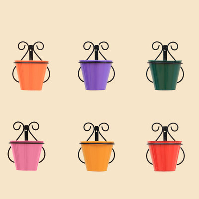 TrustBasket Rainbow Wall Mounting Planters with Stands (Set of 6) Plant Container Set(Pack of 6, Metal)