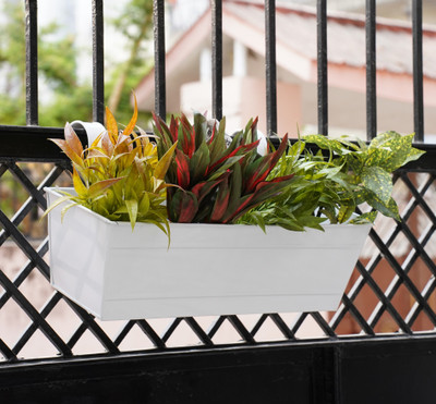 GOLD DUST Railing Planters for Balcony, Detachable Handle (Rectangle White Pack 1) Plant Container Set(Metal)