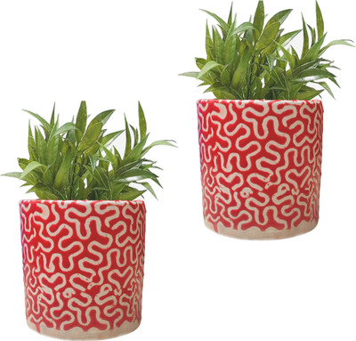 MPT Red RD Pipe Ceramic Plant Pot Size 4x4inch GH0022-05_Packof2 Plant Container Set(Pack of 2, Ceramic)