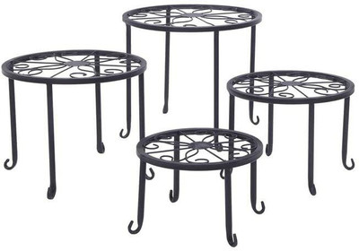Acrylic Design Art 4 Pack Pot Holder Plant Stand Black Plant Container Set(Pack of 4, Metal)