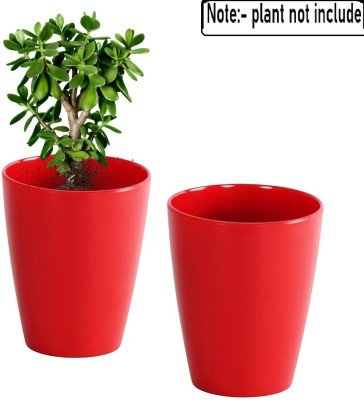 UBBISKART Ubbiskart Plastic Tower Pot 14 inch Red Flower Pots for Home Office Garden Plant Container Set(Pack of 2, Plastic)