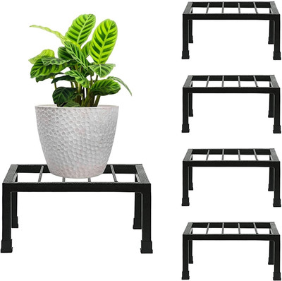 DILNAZ ART Plant Stand Iron Indoor/Outdoor Flower Plant Stand For Balcony (Black-Set of 4) Plant Container Set(Pack of 4, Metal)