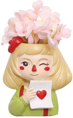 SUBSOLUTION ENTERPRISES Cute Heart Girl Decorative Mini Plant Pot || Planter Resin Succulent Pot Plant Container Set(Poly-Resin)