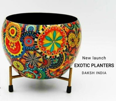 SeaGrass Multi Color Metal Pot (Red) Iron Flower Pot In Round Shape Garden Décor Plant Container Set(Metal)