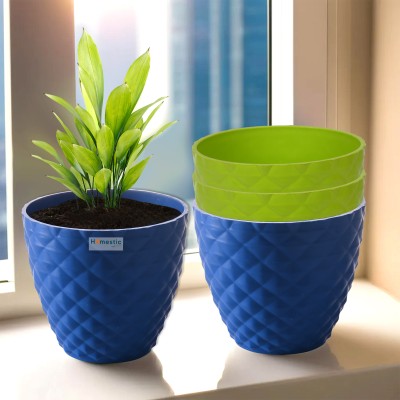 HOMESTIC Pack of 4 Diamond 6 Inch Flower Pots Stand for Garden & Balcony | Blue & Green Plant Container Set(Pack of 4, Plastic)