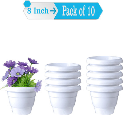 Zobby 8 Inch (20.32 Cm x 17.77 CM) Heavy Plastic Flower/Gamla/Planter/Pot Plant Container Set(Pack of 10, Plastic)