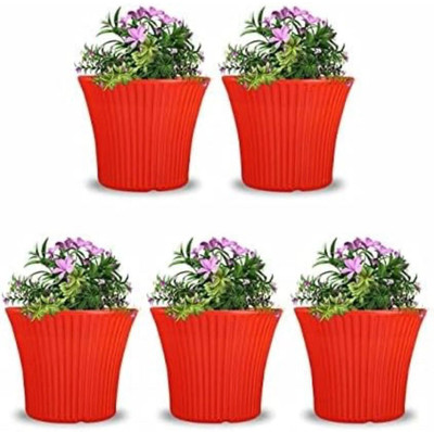 blooming furnancy Sunrise Plastic Flower Pots, 12 Inch Planters for Balcony, Garden, Outdoor Plant Container Set(Pack of 5, Plastic)