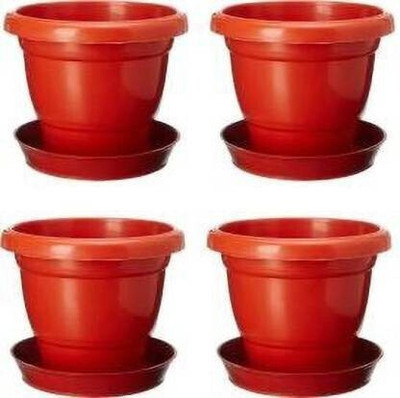 FanciaDecore (PACK OF 4) 10 INCHES WITH TRAY HEAVY DUTY PLASTIC HIGH QUALITY FUTURE GREEN Plant Container Set(Pack of 4, Plastic)