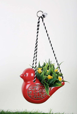 Sage Ceramic Hanging Bird Planter Garden Décor - Red (Pack of 1) Plant Container Set(Pack of 2, Ceramic)